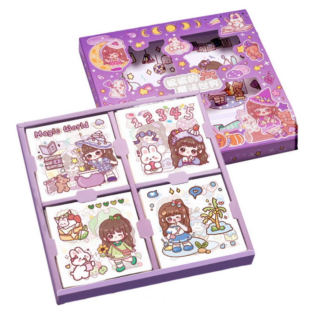 100Pcs/Set Cartoon Stickers Rich Patterns Self-adhesive Children Stationery Palm Stickers Daily Use PET Waterproof Handbook DecorationCreative Childrens Pocket Stickers Kids Gifts
