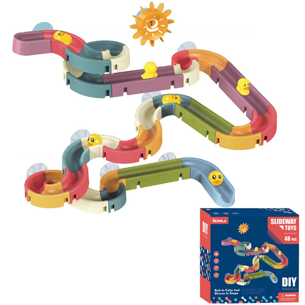 Baby Bath Toys Wall Bathtub Toy Assembling Slide Wind-Up Duck Slide Bathroom Shower Tracks Water Toys for Toddlers Kids Gifts