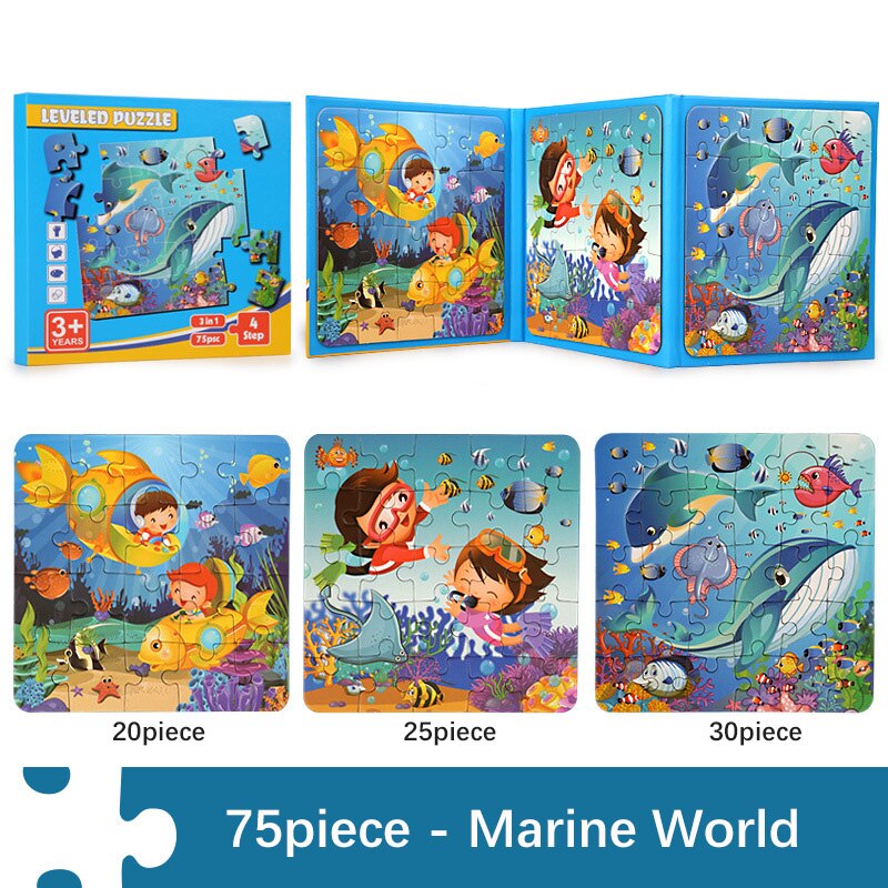 37/48/61/75/97 Pieces Magnetic Puzzles for Kids Montessori Games Cartoon Animals Jigsaw Book Baby Educational Toys Children Gift
