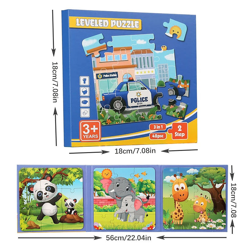 37/48/61/75/97 Pieces Magnetic Puzzles for Kids Montessori Games Cartoon Animals Jigsaw Book Baby Educational Toys Children Gift