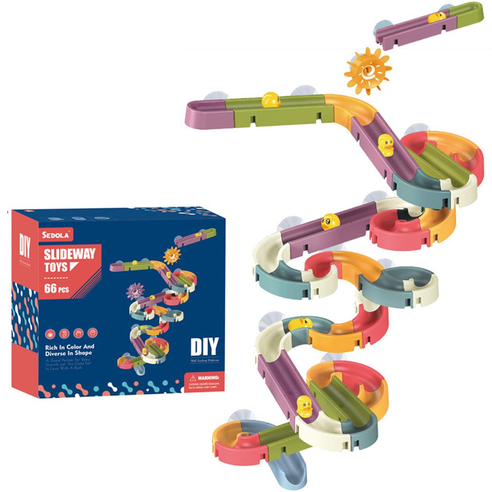 Baby Bath Toys Wall Bathtub Toy Assembling Slide Wind-Up Duck Slide Bathroom Shower Tracks Water Toys for Toddlers Kids Gifts