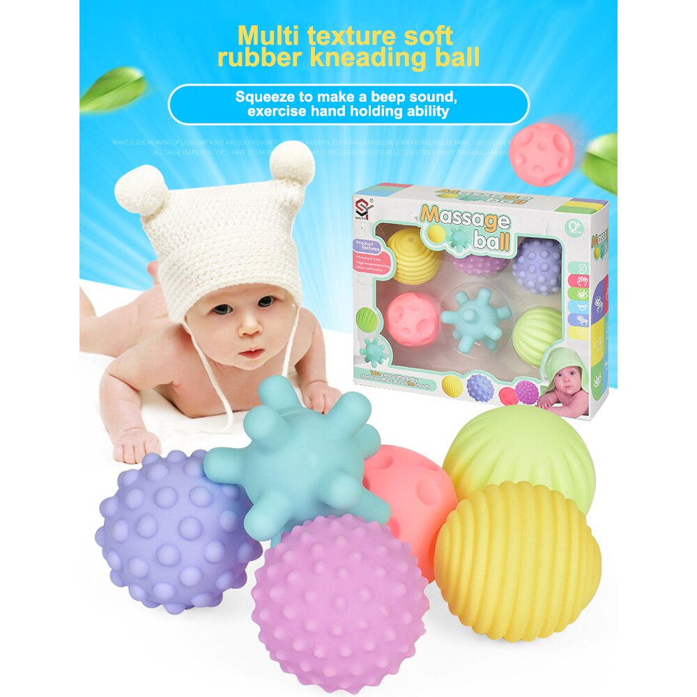 6pcs Baby Hand Ball Toys Soft Sensory Ball Catching Kids Toys Hand Ball Multi-Textured Rubber Texture Touch Training Dog Cat Toy
