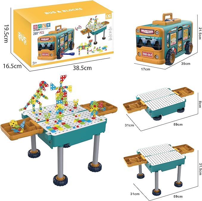 Building Blocks Set Activity Play Table with Storage, Educational Take Apart Toys Imaginative Gifts