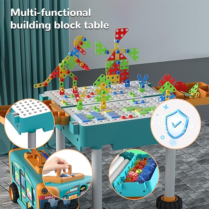 Building Blocks Set Activity Play Table with Storage, Educational Take Apart Toys Imaginative Gifts