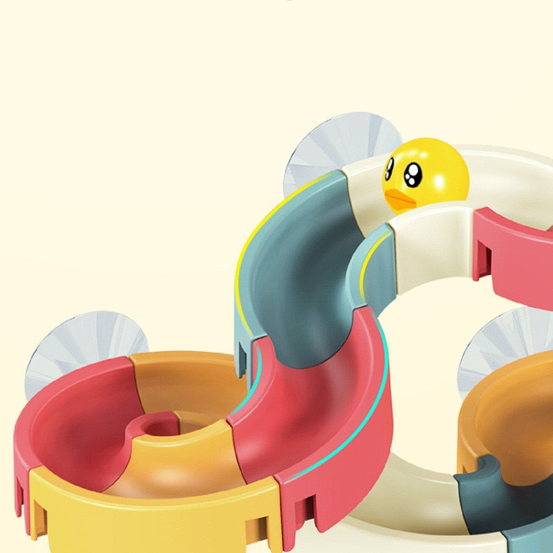 Baby Bath Toys Wall Bathtub Toy Assembling Slide Wind-Up Duck Slide Bathroom Shower Tracks Water Toys for Toddlers Kids Gifts