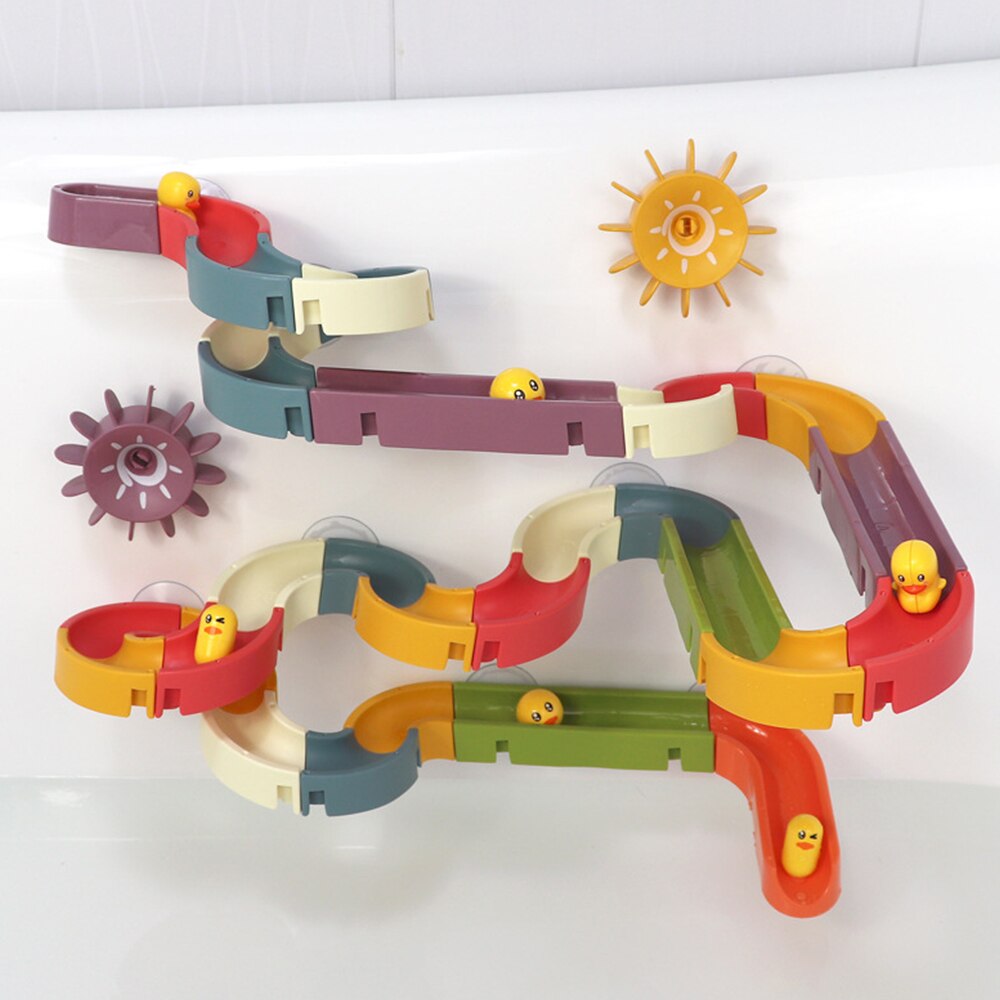 Baby Bath Toys Wall Bathtub Toy Assembling Slide Wind-Up Duck Slide Bathroom Shower Tracks Water Toys for Toddlers Kids Gifts