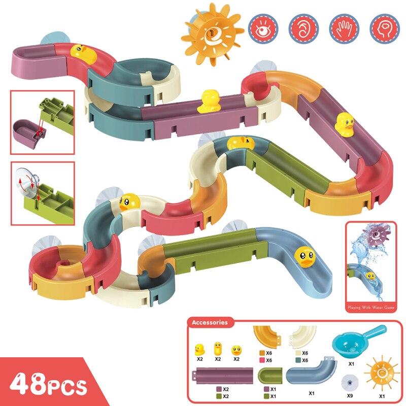 Baby Bath Toys Wall Bathtub Toy Assembling Slide Wind-Up Duck Slide Bathroom Shower Tracks Water Toys for Toddlers Kids Gifts