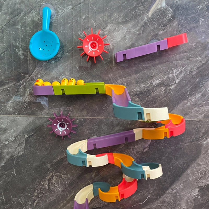 Baby Bath Toys Wall Bathtub Toy Assembling Slide Wind-Up Duck Slide Bathroom Shower Tracks Water Toys for Toddlers Kids Gifts