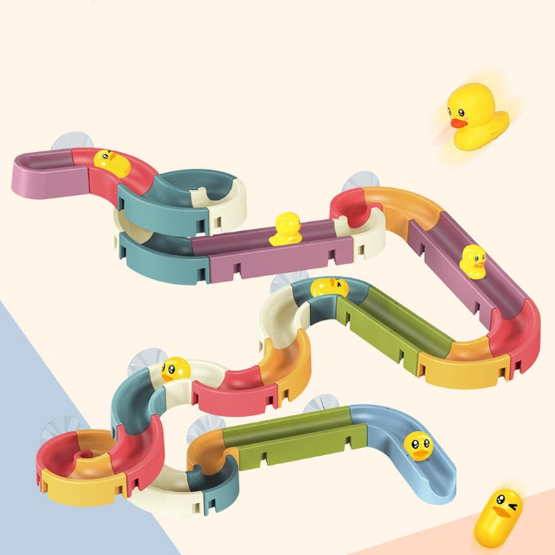 Baby Bath Toys Wall Bathtub Toy Assembling Slide Wind-Up Duck Slide Bathroom Shower Tracks Water Toys for Toddlers Kids Gifts