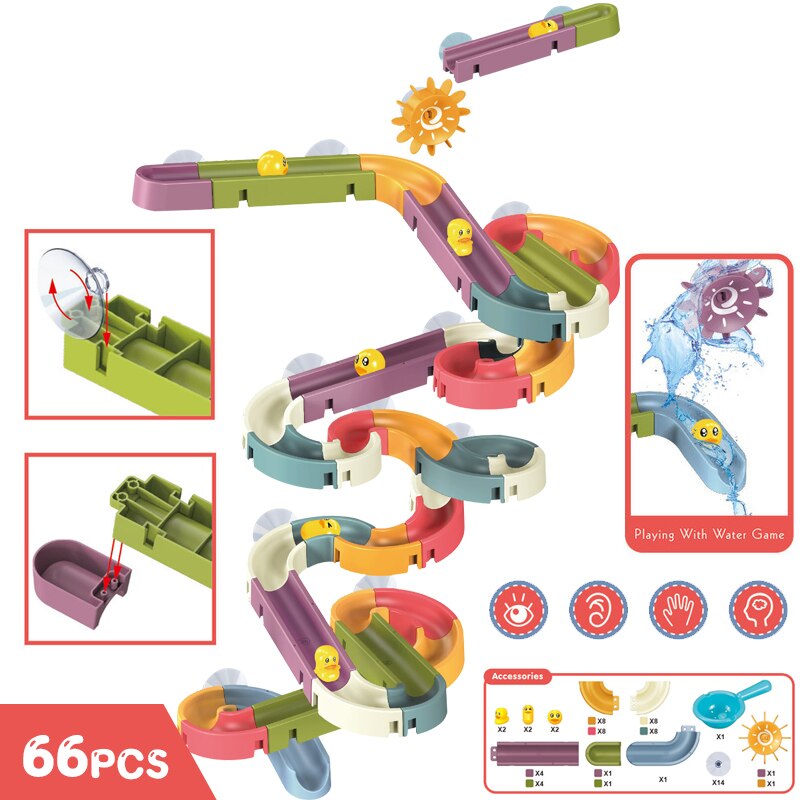 Baby Bath Toys Wall Bathtub Toy Assembling Slide Wind-Up Duck Slide Bathroom Shower Tracks Water Toys for Toddlers Kids Gifts