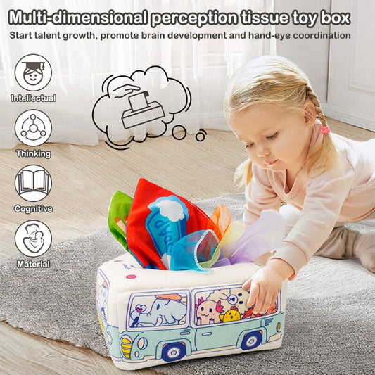 Baby Magic Tissue Box Toy Infant Pull Along Square Magic Tissue Box Colorful and Soft Montessori Sensory Toy For Toddler