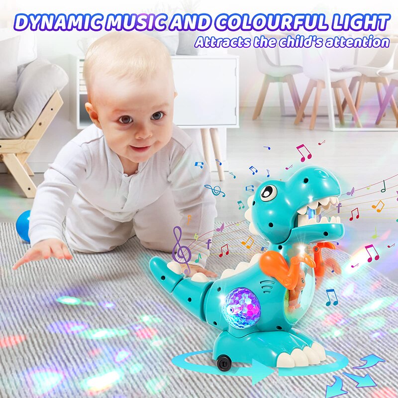 Crawling Dinosaur Baby Toys Tummy Time Music and Colorful LED Lights Interactive Musical Light up Baby Crawling Toys for Toddler