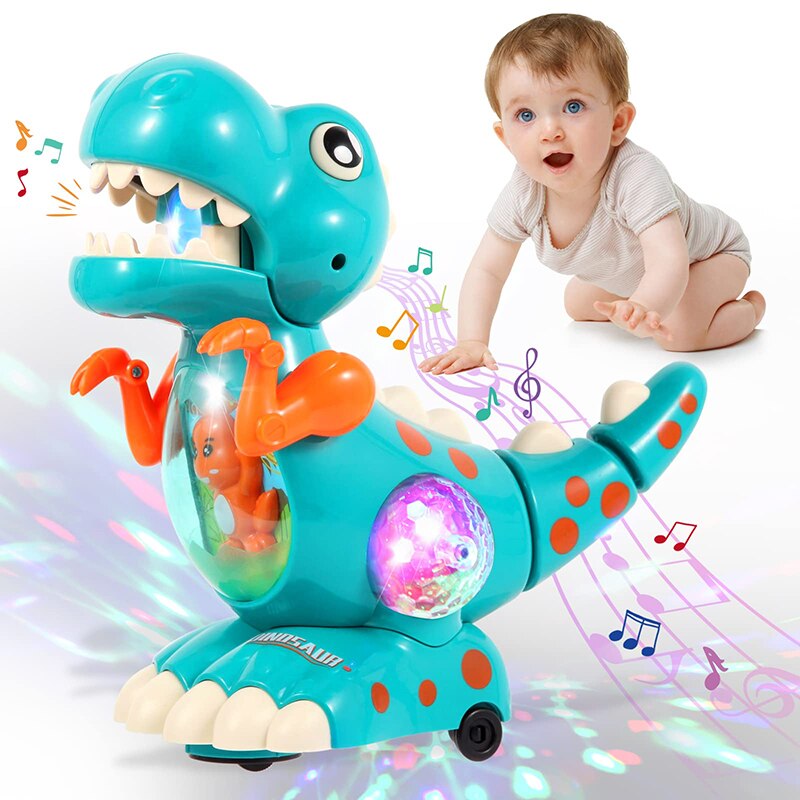 Crawling Dinosaur Baby Toys Tummy Time Music and Colorful LED Lights Interactive Musical Light up Baby Crawling Toys for Toddler