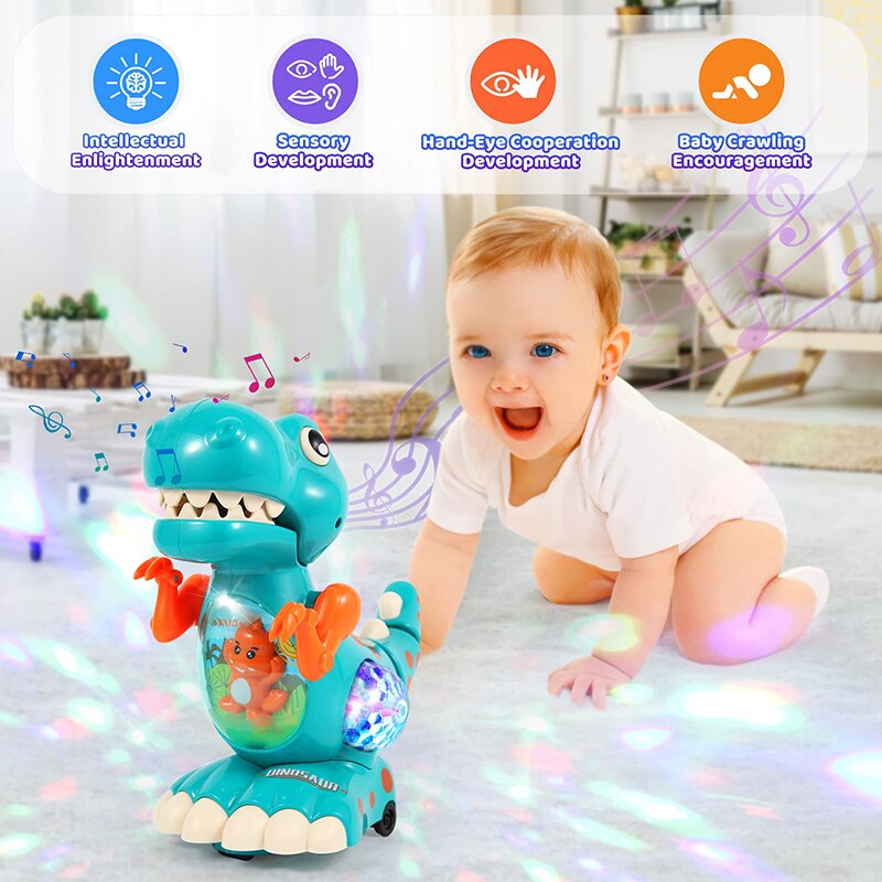 Crawling Dinosaur Baby Toys Tummy Time Music and Colorful LED Lights Interactive Musical Light up Baby Crawling Toys for Toddler