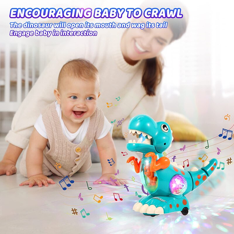 Crawling Dinosaur Baby Toys Tummy Time Music and Colorful LED Lights Interactive Musical Light up Baby Crawling Toys for Toddler