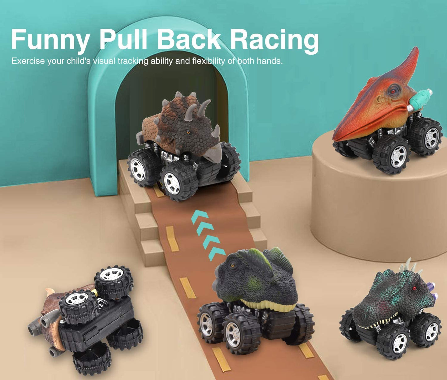 Dinosaur Pull Back Cars Toy Monster Truck Toy Car Mini Models with Big Tires Children Educational Toys Kids Boys Birthday Gifts