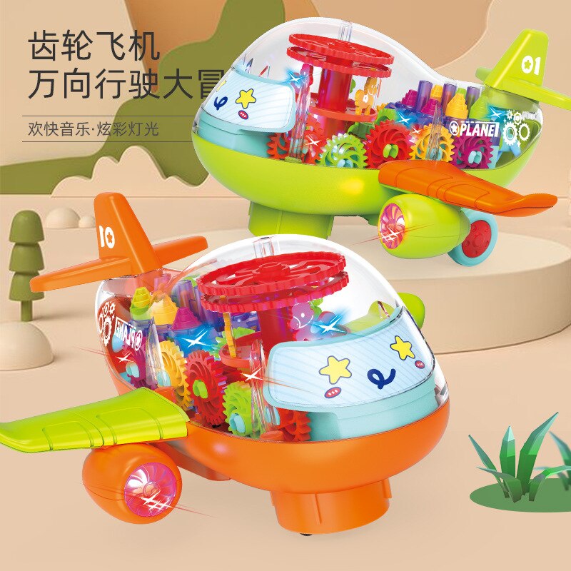 Electronic Transparent Music Gear Carousel Plane Musical Led Light Early Education Funny Children Toy Gift