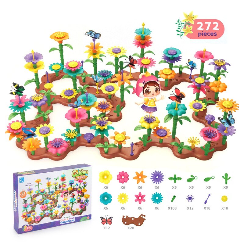 Girls Flower Garden Building Blocks Toys STEM Learning Educational Activity for Preschool Christmas Birthday Gift for Kids