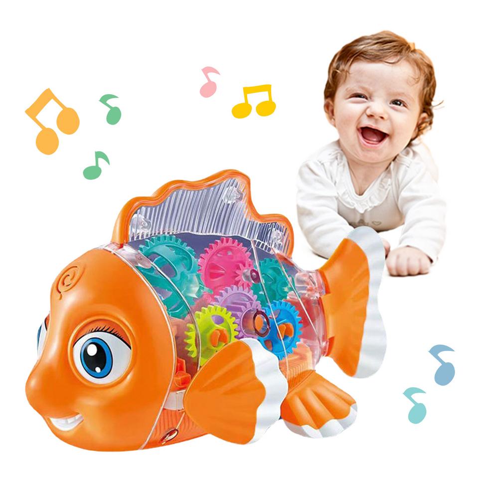 Infant Toys Transparent Gear Fish Baby Light Music Toy Musical Preschool Early Educational Toy Ideal Fish For Kids  Xmas Present