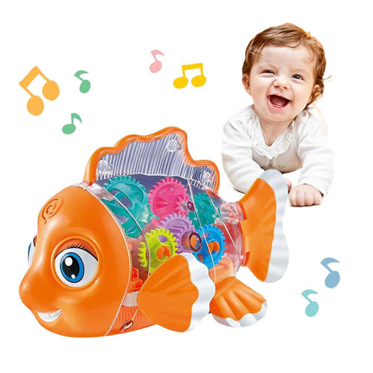Infant Toys Transparent Gear Fish Baby Light Music Toy Musical Preschool Early Educational Toy Ideal Fish For Kids  Xmas Present