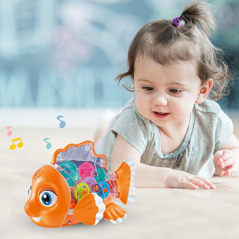Infant Toys Transparent Gear Fish Baby Light Music Toy Musical Preschool Early Educational Toy Ideal Fish For Kids  Xmas Present
