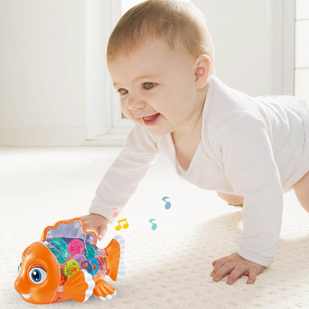 Infant Toys Transparent Gear Fish Baby Light Music Toy Musical Preschool Early Educational Toy Ideal Fish For Kids  Xmas Present