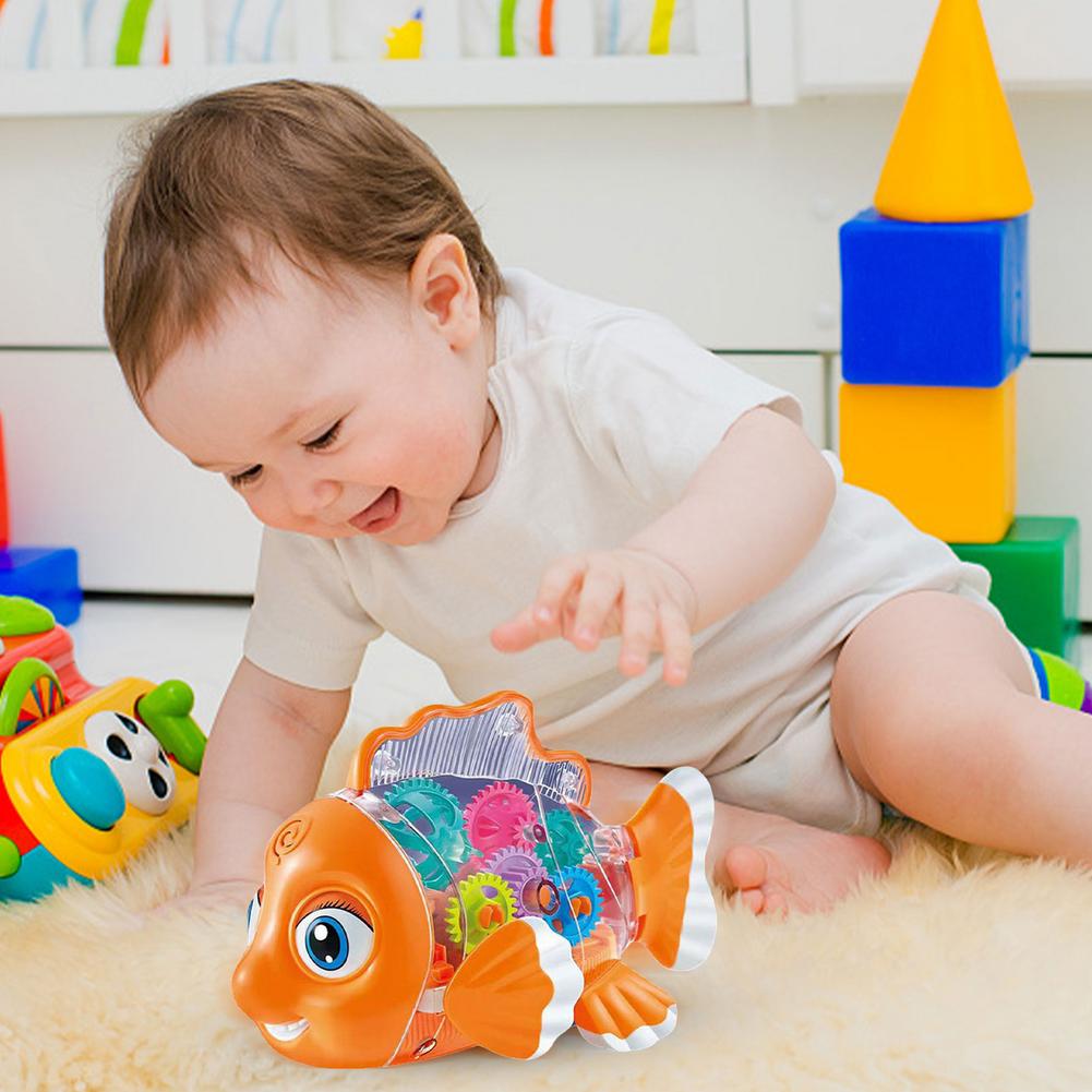 Infant Toys Transparent Gear Fish Baby Light Music Toy Musical Preschool Early Educational Toy Ideal Fish For Kids  Xmas Present
