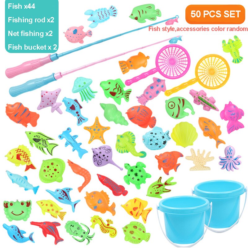 Magnetic Fishing Pool Toys Game for Kids Play Water Bathtub Plastic Floating Fish Indoor and Outdoor Sport Toys Gift