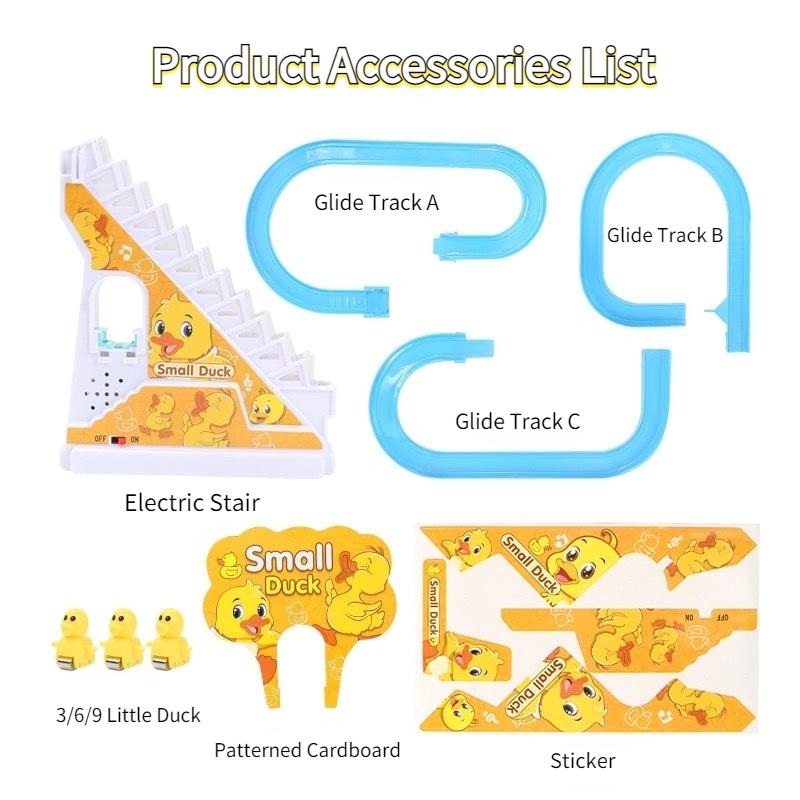 DIY Rail Racing Track Electric Small Duck Climbing Stairs Toy Pig Action Figures Toys Music Roller Coaster Duck Toy For Kid Gift