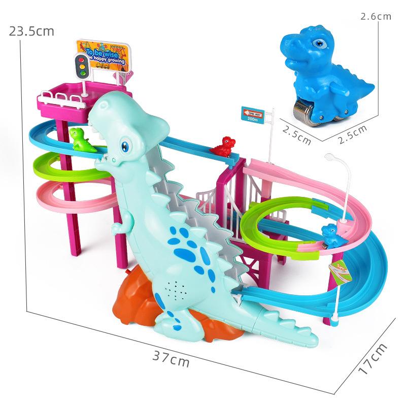 Brand New Electric Slide Railcar Track toy 3-6 years old Dinosaur climb  stairs music light play interactive educational toys