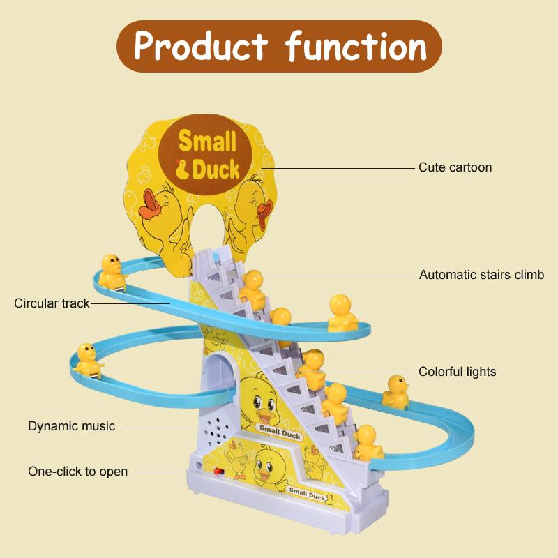 DIY Rail Racing Track Electric Small Duck Climbing Stairs Toy Pig Action Figures Toys Music Roller Coaster Duck Toy For Kid Gift
