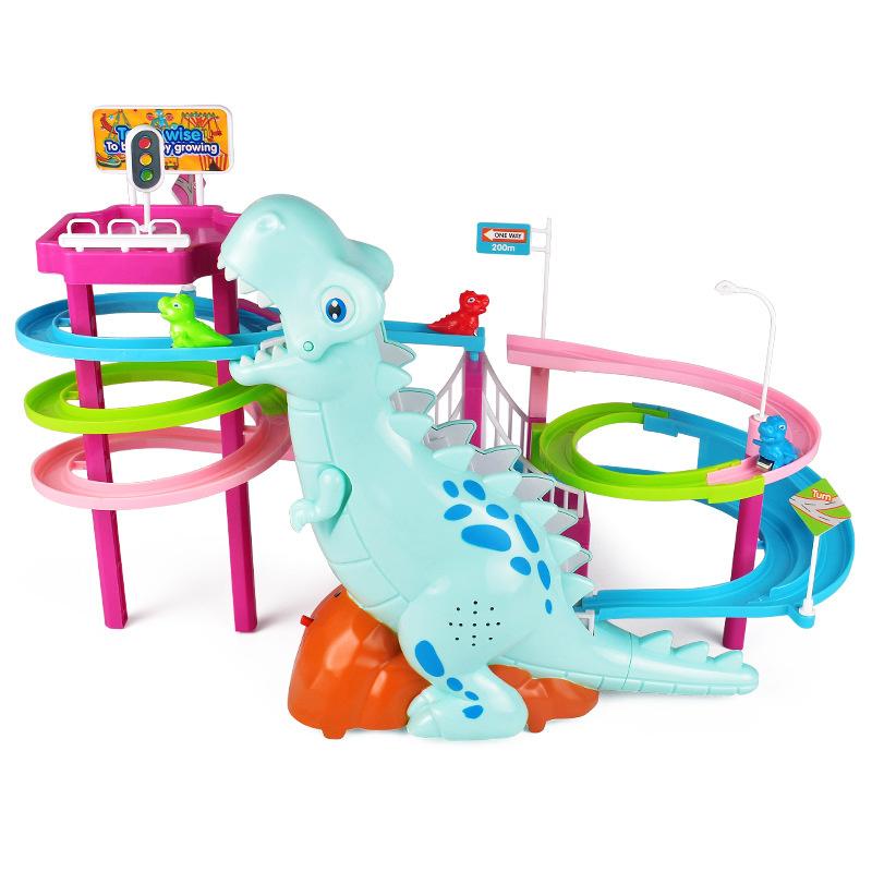 Electric Musical Track Dinosaur Slide Track Climbing Staircases with USB  Charging Age 3-12 Years Old (Green, Children)