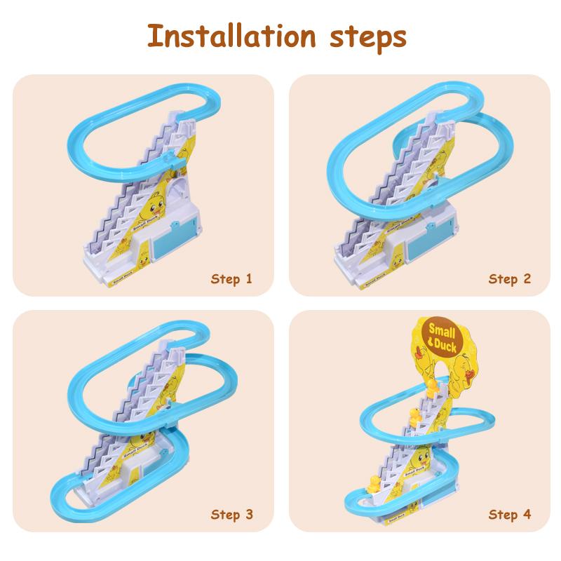 DIY Rail Racing Track Electric Small Duck Climbing Stairs Toy Pig Action Figures Toys Music Roller Coaster Duck Toy For Kid Gift