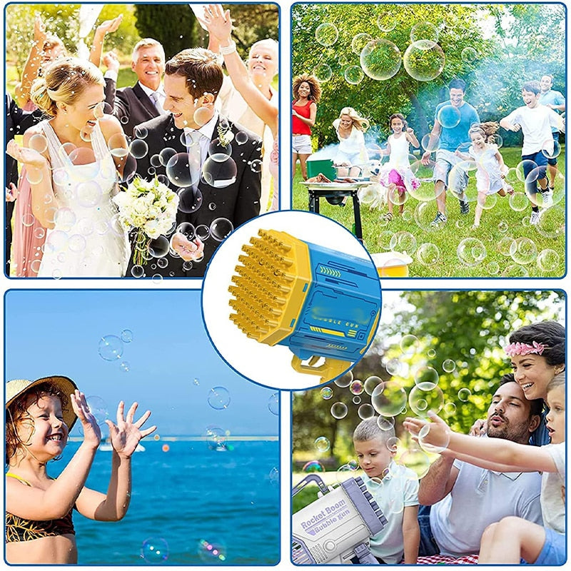 Bubble Gun Rocket 70 Holes Soap Bubbles Machine Gun Shape Automatic Blower With Light Toys For Kids Pomperos Children's Day Gift