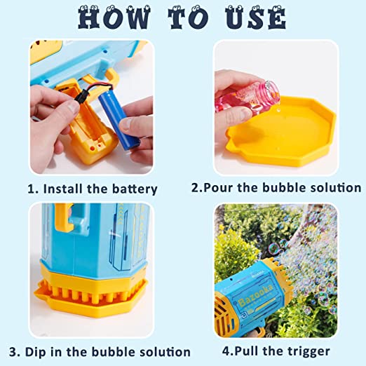 Bubble Gun Rocket 70 Holes Soap Bubbles Machine Gun Shape Automatic Blower With Light Toys For Kids Pomperos Children's Day Gift