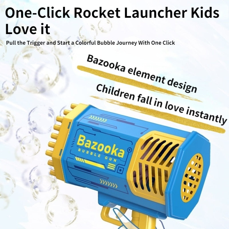 Bubble Gun Rocket 70 Holes Soap Bubbles Machine Gun Shape Automatic Blower With Light Toys For Kids Pomperos Children's Day Gift