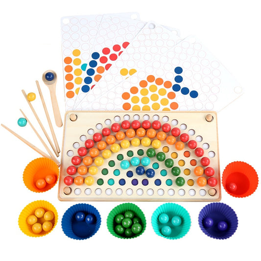 Children's rainbow board wooden toys baby educational toys color classification sensory toys clips beads game