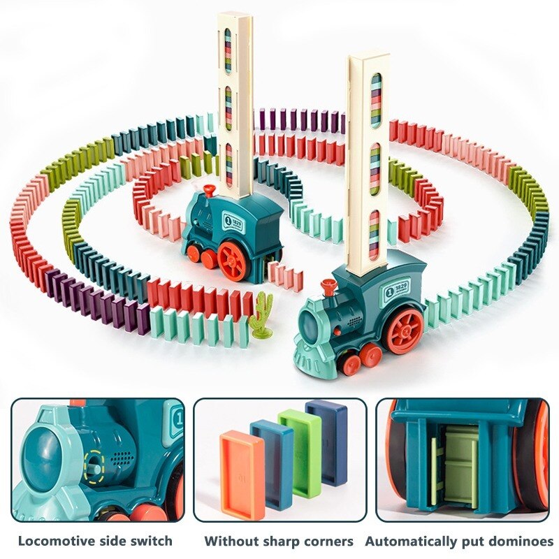 Domino Train Domino Blocks Set Auto Lying Block Toy Stacking Game Fun Colorful Train DIY Toy Gift
