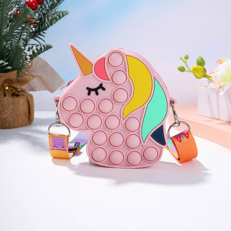 Fidget Toys Push Bubbles Toy Rainbow Unicorn Bag For Girls