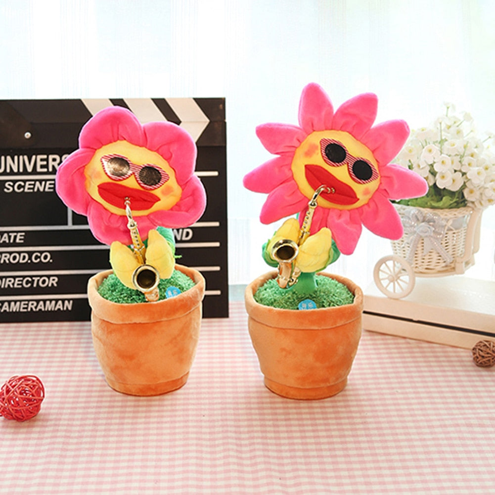 Singing And Dancing Cactus Sun Flower Toy Simulation Sunflower Dancing Playing Saxophone Bluetooth Musical Plush Toy