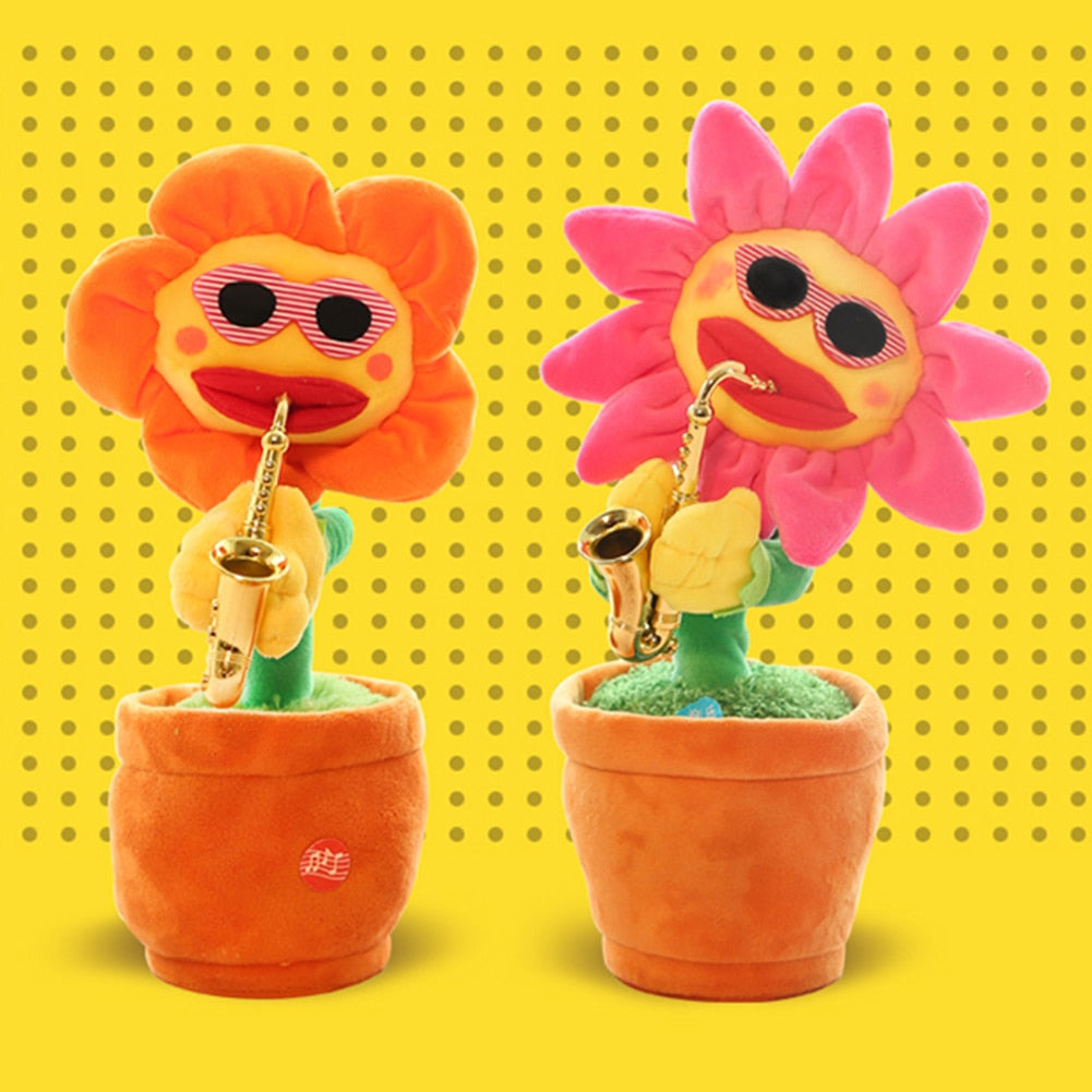 Singing And Dancing Cactus Sun Flower Toy Simulation Sunflower Dancing Playing Saxophone Bluetooth Musical Plush Toy