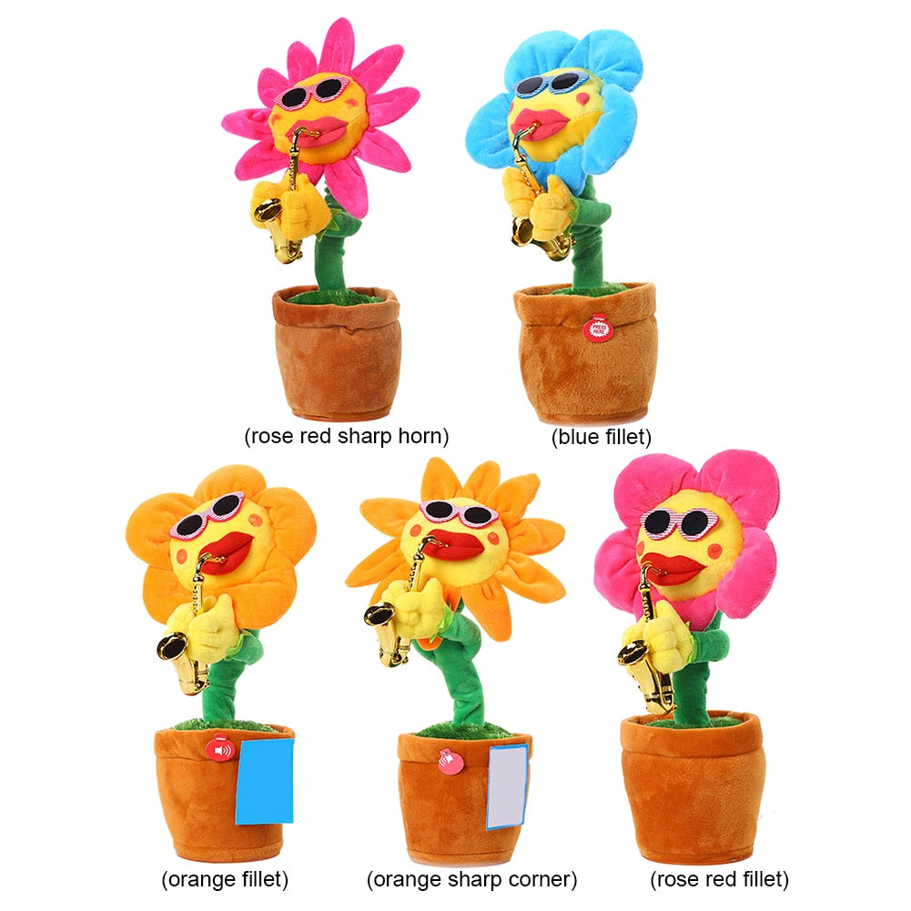 Singing And Dancing Cactus Sun Flower Toy Simulation Sunflower Dancing Playing Saxophone Bluetooth Musical Plush Toy