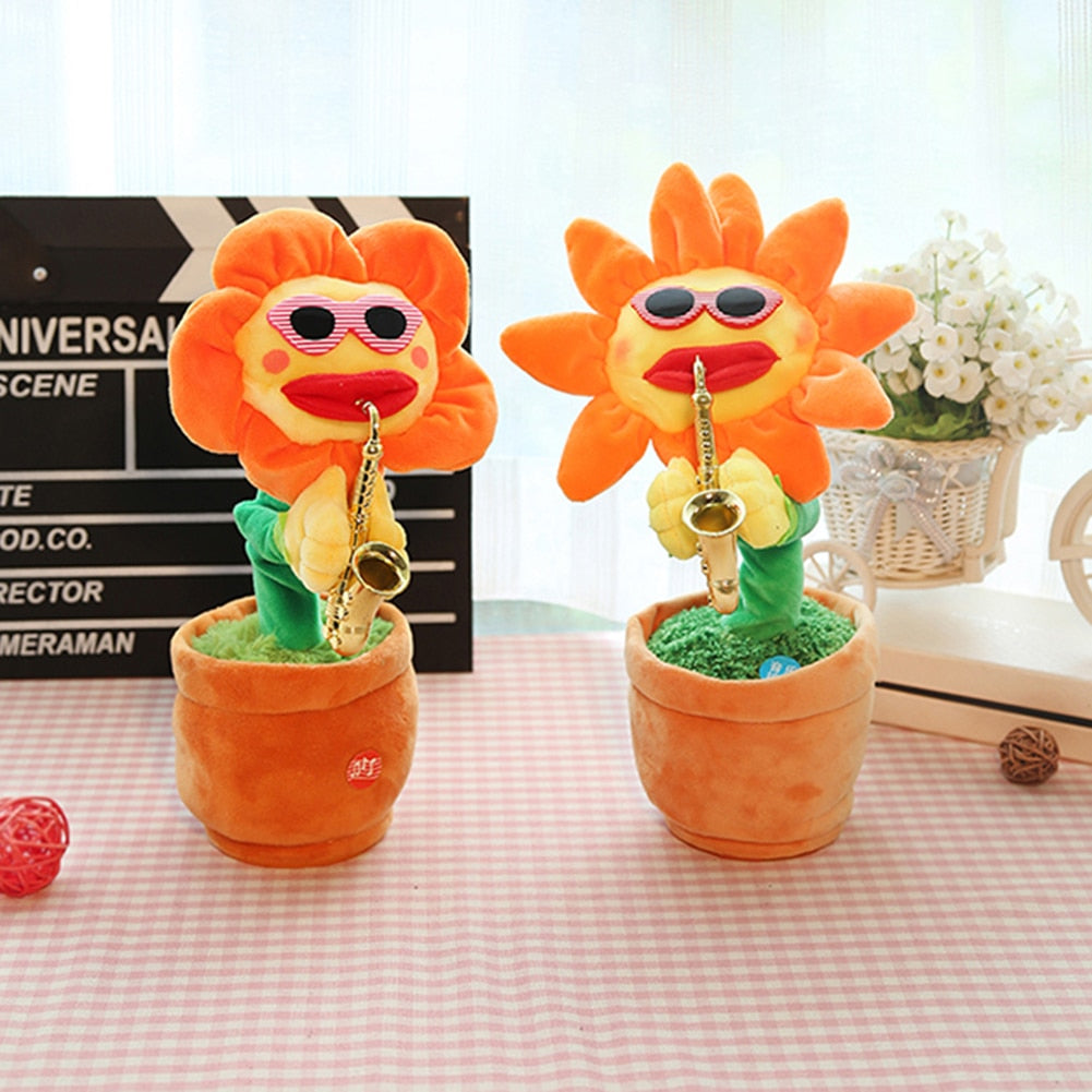 Singing And Dancing Cactus Sun Flower Toy Simulation Sunflower Dancing Playing Saxophone Bluetooth Musical Plush Toy