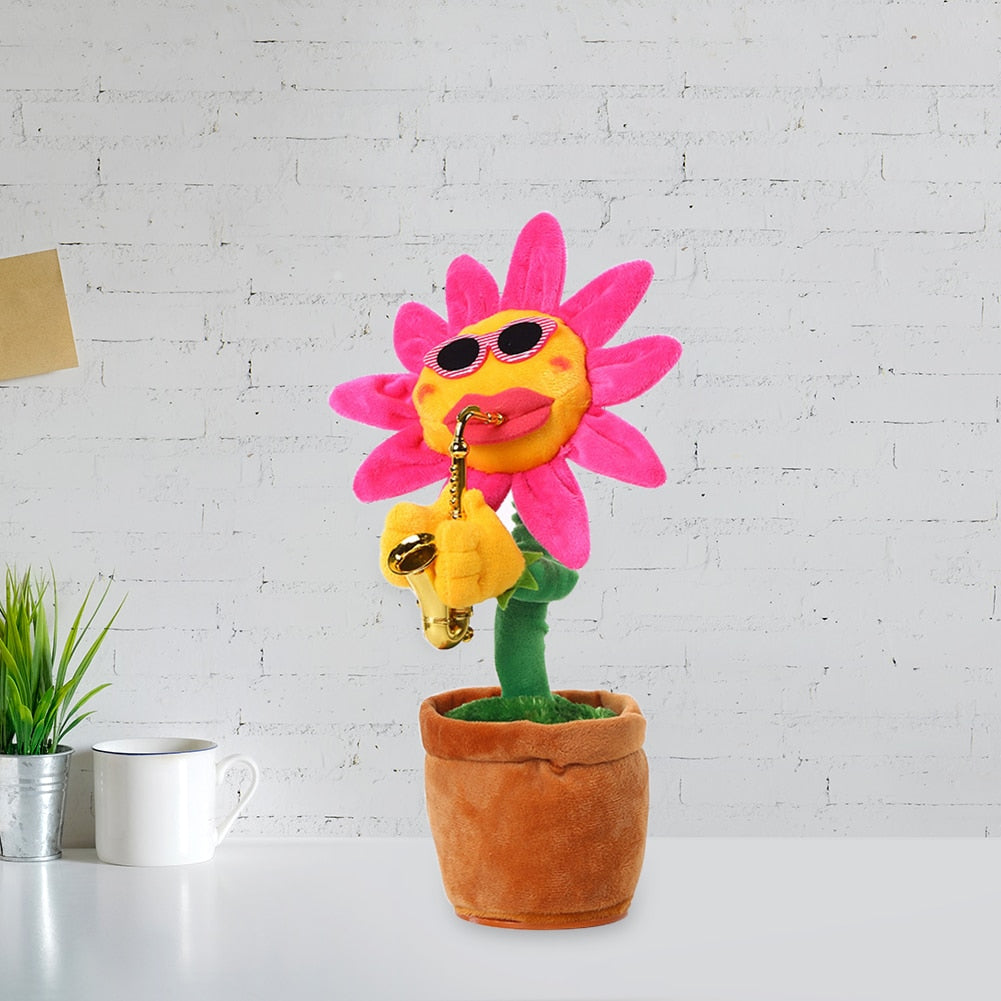 Singing And Dancing Cactus Sun Flower Toy Simulation Sunflower Dancing Playing Saxophone Bluetooth Musical Plush Toy